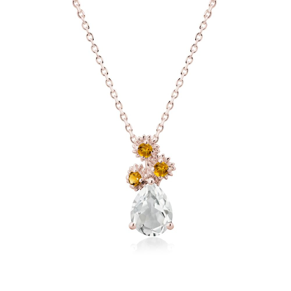 Pear Shaped White Topaz and Citrine Sunflower Necklace - LUO Jewelry #metal_14k rose gold