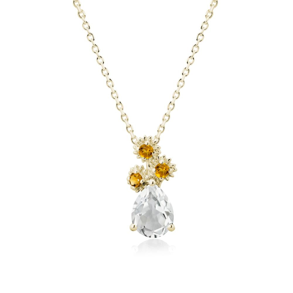 Pear Shaped White Topaz and Citrine Sunflower Necklace - LUO Jewelry #metal_14k yellow gold