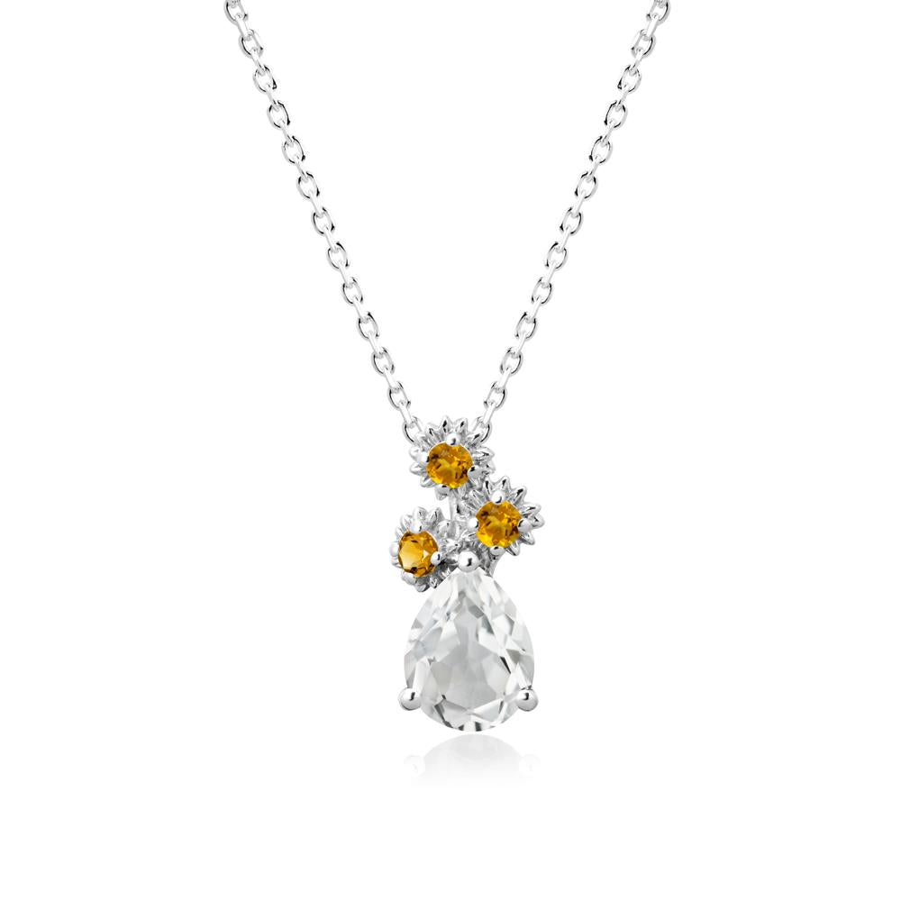 Pear Shaped White Topaz and Citrine Sunflower Necklace - LUO Jewelry #metal_18k white gold