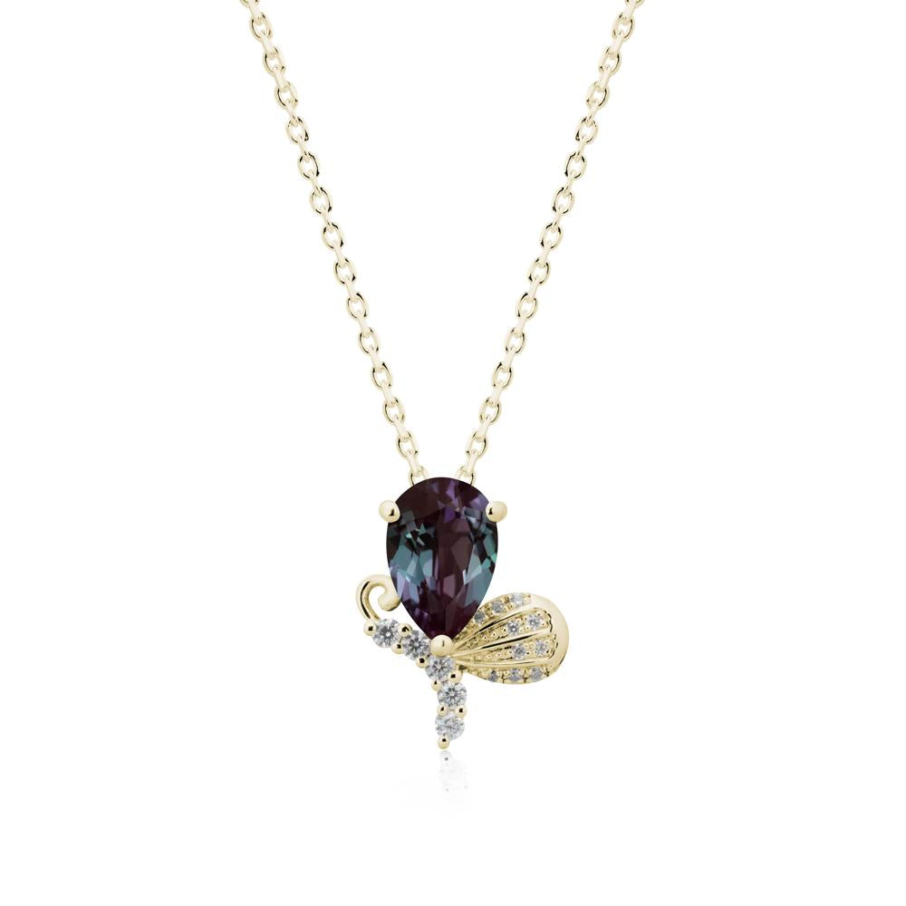 Pear Shaped Alexandrite Butterfly Necklace - LUO Jewelry #metal_14k yellow gold