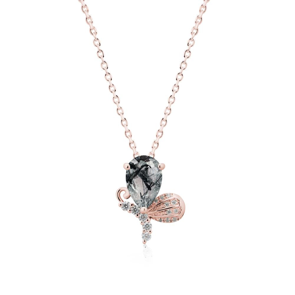 Pear Shaped Black Rutilated Quartz Butterfly Necklace - LUO Jewelry #metal_18k rose gold