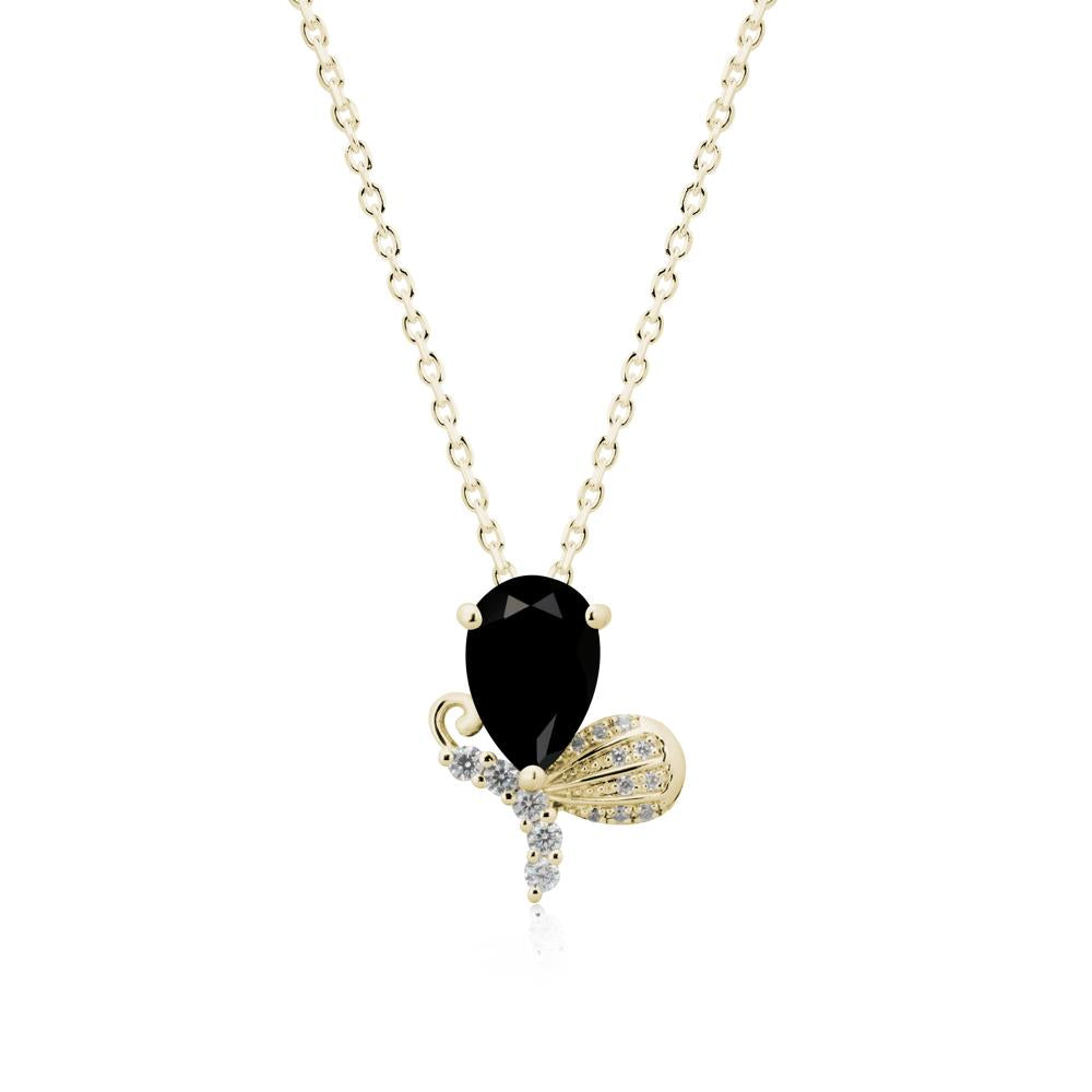 Sparkling Wing Black Spinel Butterfly Necklace - LUO Jewelry #metal_14k yellow gold