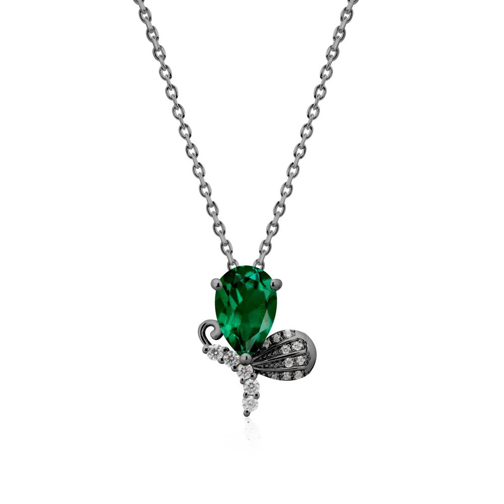 Pear Shaped Emerald Butterfly Necklace - LUO Jewelry #metal_black finish sterling silver