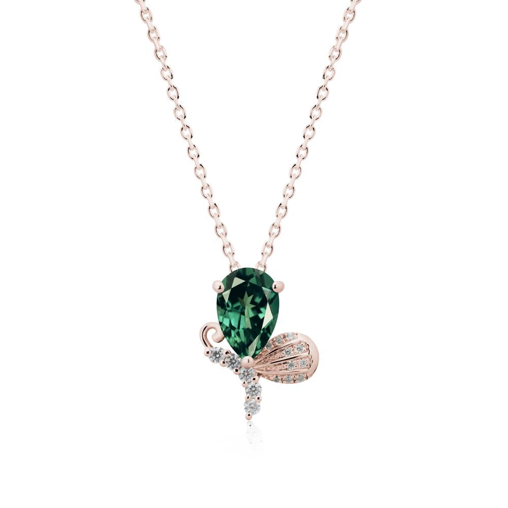 Pear Shaped Green Sapphire Butterfly Necklace - LUO Jewelry #metal_14k rose gold