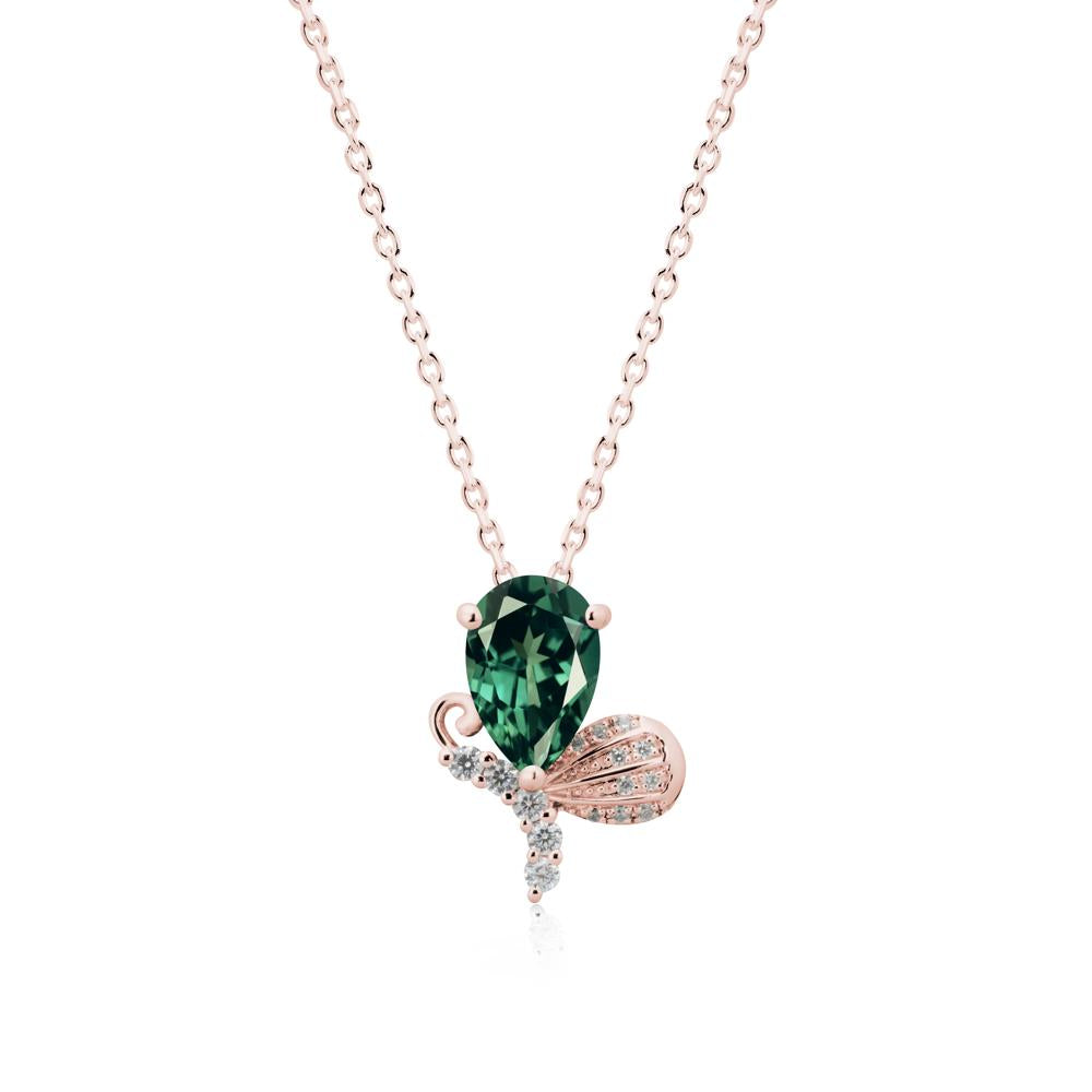 Pear Shaped Green Sapphire Butterfly Necklace - LUO Jewelry #metal_18k rose gold