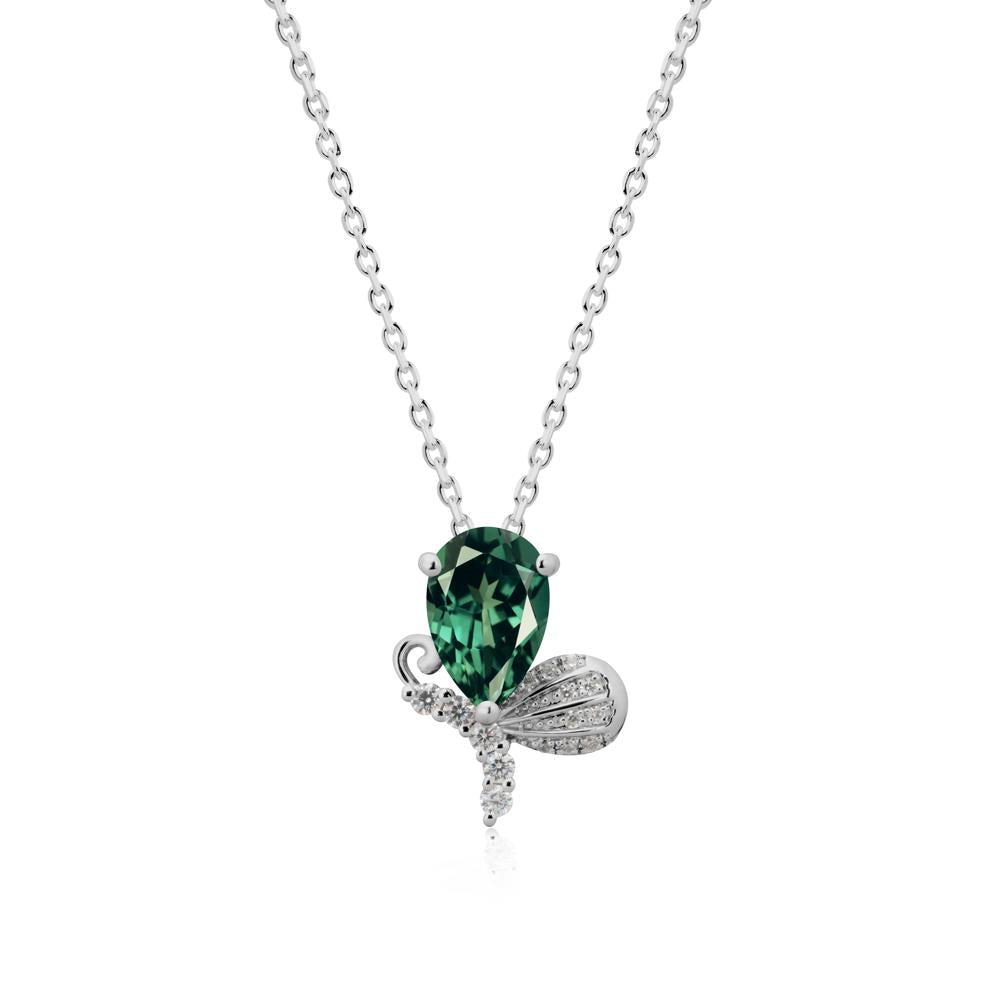 Pear Shaped Green Sapphire Butterfly Necklace - LUO Jewelry #metal_platinum