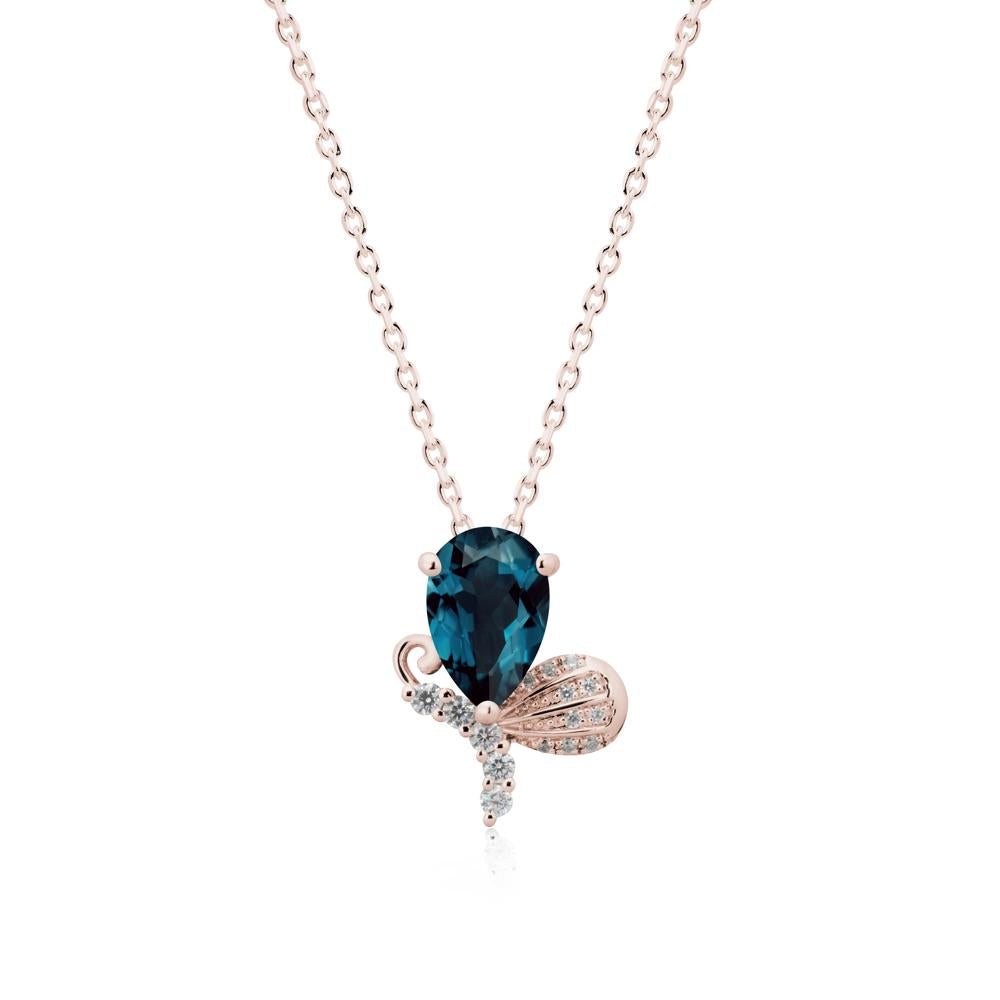 Butterfly Inspired Tear Shaped London Blue Topaz Pendant - LUO Jewelry #metal_14k rose gold