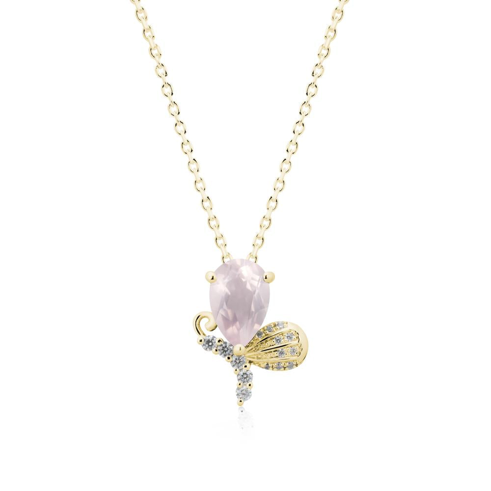 Pear Shaped Rose Quartz Butterfly Necklace - LUO Jewelry #metal_18k yellow gold