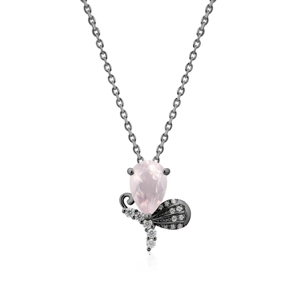 Pear Shaped Rose Quartz Butterfly Necklace - LUO Jewelry #metal_black finish sterling silver