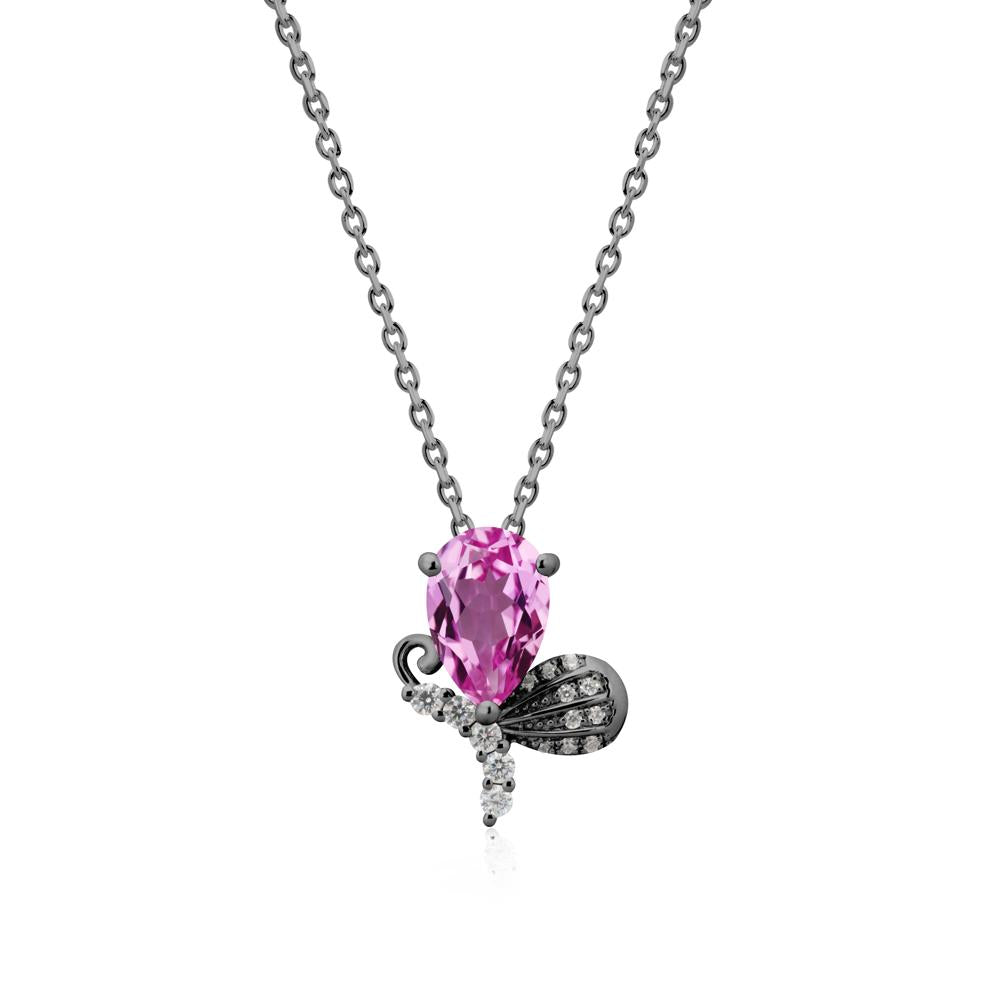 Sparkling Wing Pink Sapphire Butterfly Necklace - LUO Jewelry #metal_black finish sterling silver