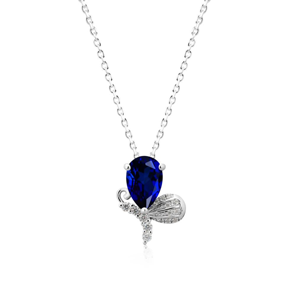 Pear Shaped Sapphire Butterfly Necklace - LUO Jewelry #metal_14k white gold