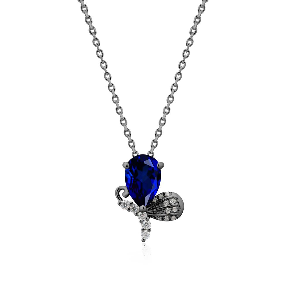 Pear Shaped Sapphire Butterfly Necklace - LUO Jewelry #metal_black finish sterling silver