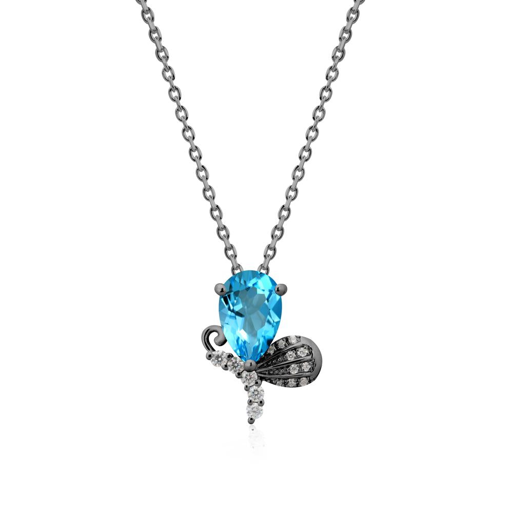 Butterfly Inspired Tear Shaped Swiss Blue Topaz Pendant - LUO Jewelry #metal_black finish sterling silver