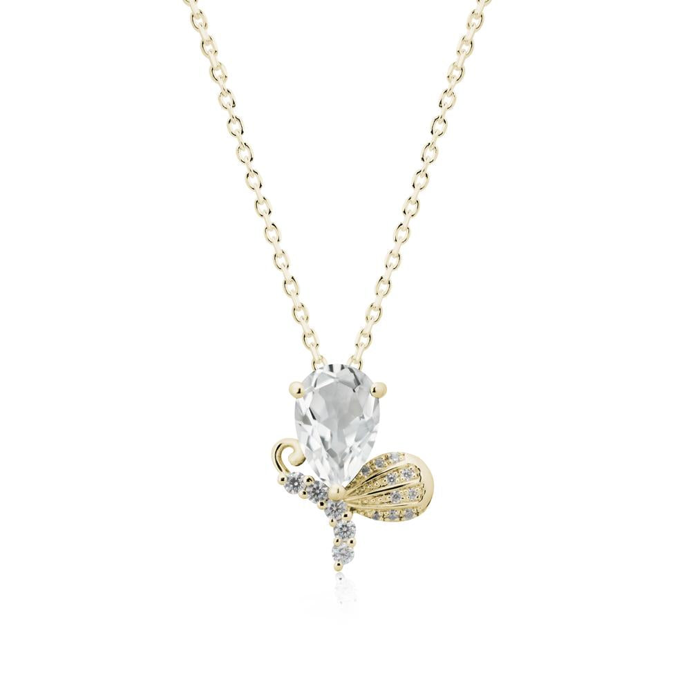 Pear Shaped White Topaz Butterfly Necklace - LUO Jewelry #metal_14k yellow gold