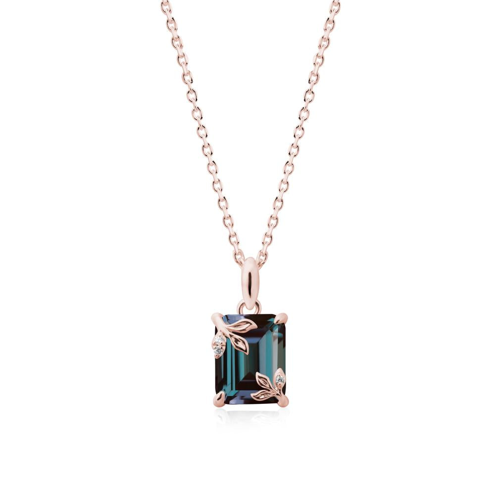 Nature-Inspired Leaf Emerald Cut Alexandrite Neclace - LUO Jewelry #metal_18k rose gold