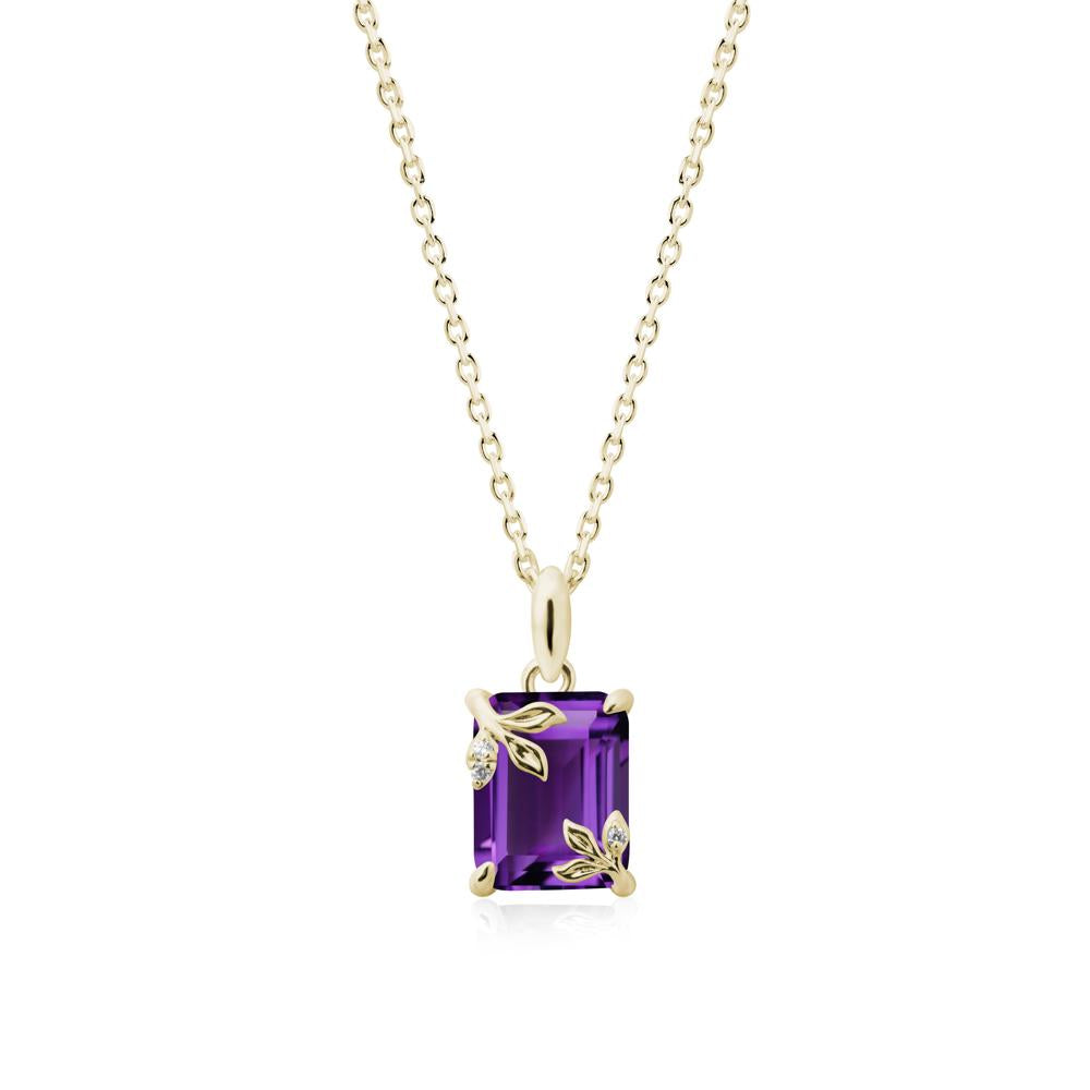 Nature-Inspired Leaf Emerald Cut Amethyst Pendant - LUO Jewelry #metal_14k yellow gold