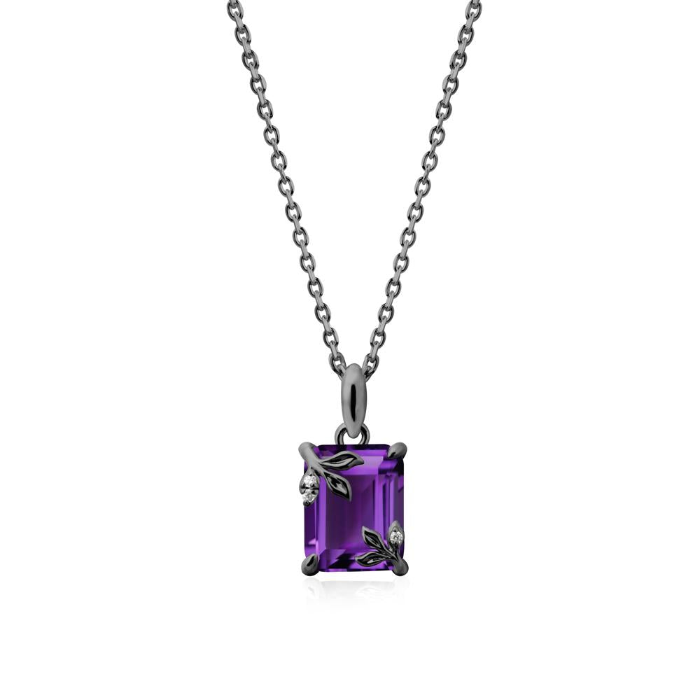Nature-Inspired Leaf Emerald Cut Amethyst Pendant - LUO Jewelry #metal_black finish sterling silver