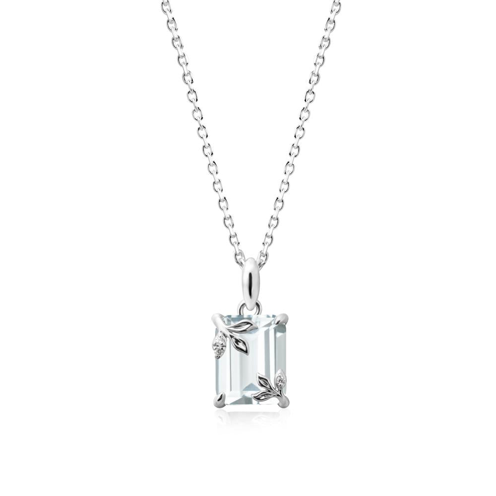 Nature-Inspired Leaf Emerald Cut Aquamarine Neclace - LUO Jewelry #metal_18k white gold