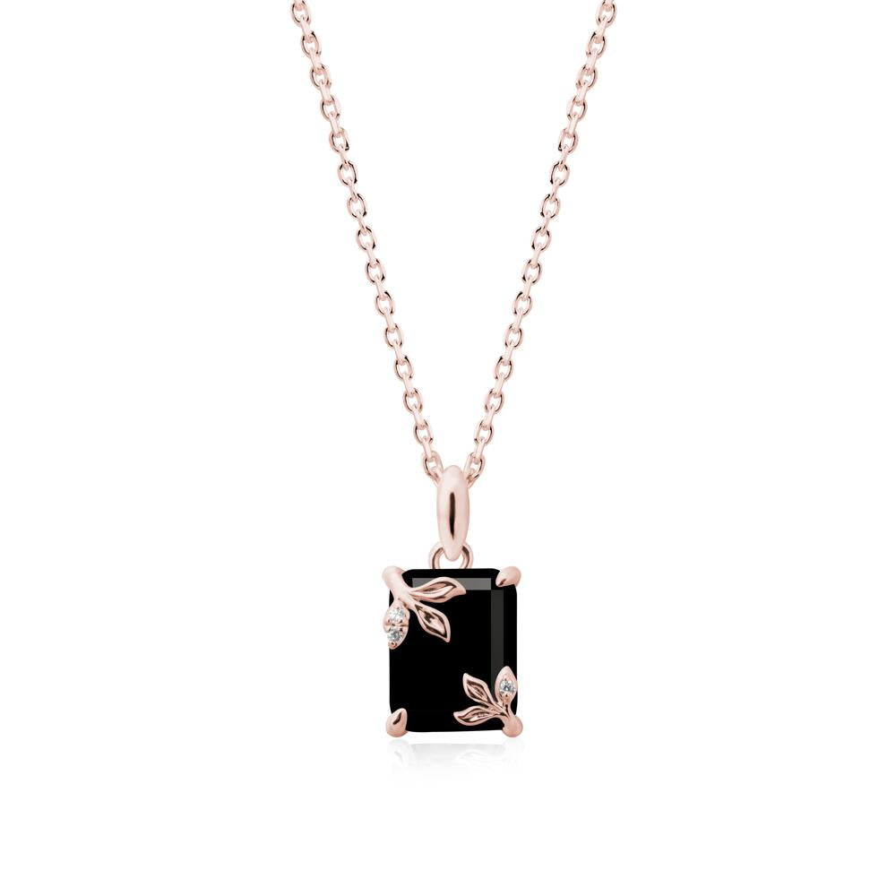 Nature-Inspired Leaf Emerald Cut Black Spinel Pendant - LUO Jewelry #metal_18k rose gold