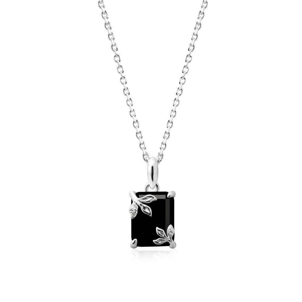 Nature-Inspired Leaf Emerald Cut Black Spinel Pendant - LUO Jewelry #metal_18k white gold