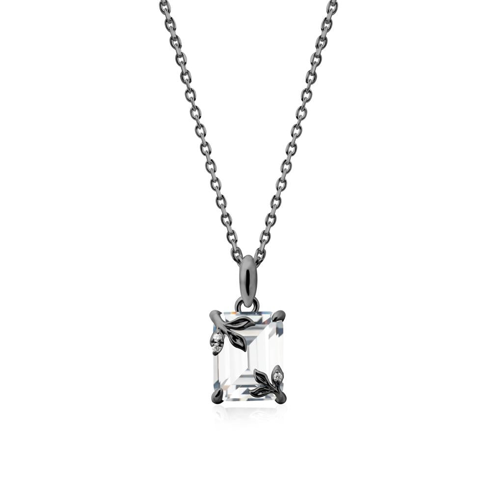 Nature-Inspired Leaf Emerald Cut Cubic Zirconia Pendant - LUO Jewelry #metal_black finish sterling silver