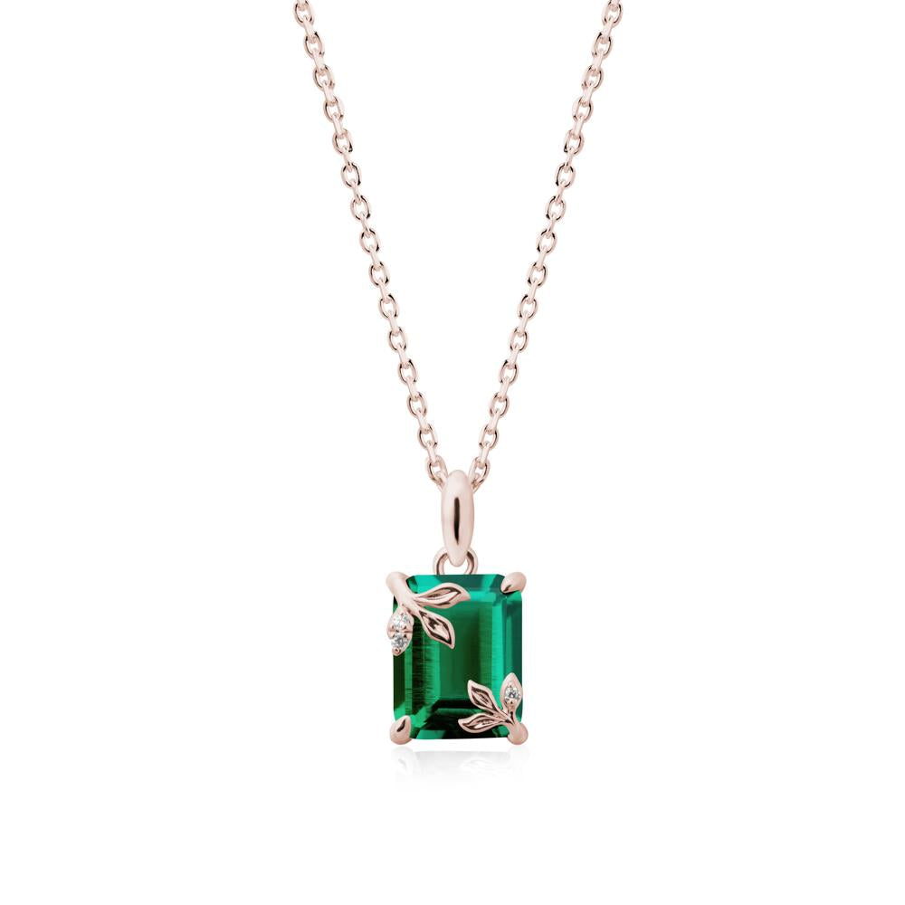Nature-Inspired Leaf Emerald Cut Emerald Neclace - LUO Jewelry #metal_14k rose gold
