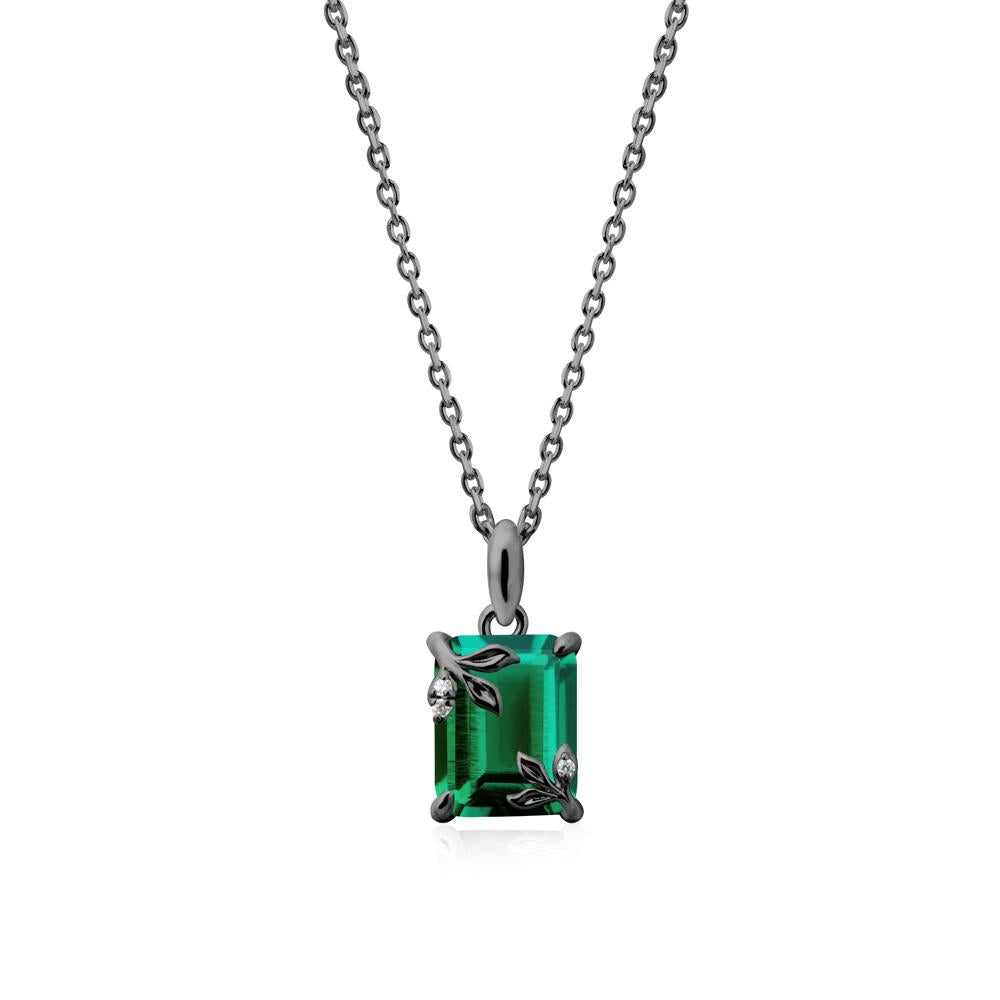 Nature-Inspired Leaf Emerald Cut Emerald Neclace - LUO Jewelry #metal_black finish sterling silver