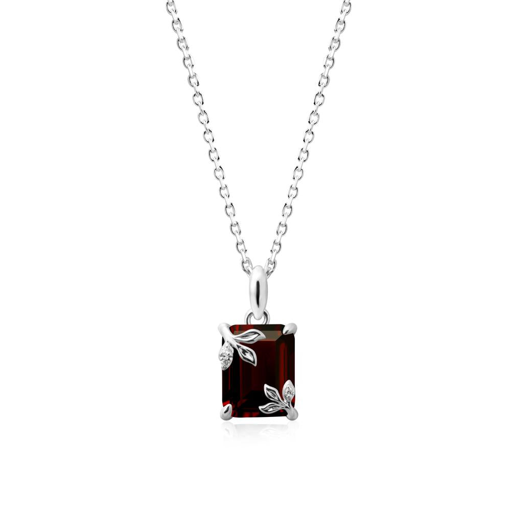 Nature-Inspired Leaf Emerald Cut Garnet Pendant - LUO Jewelry #metal_sterling silver