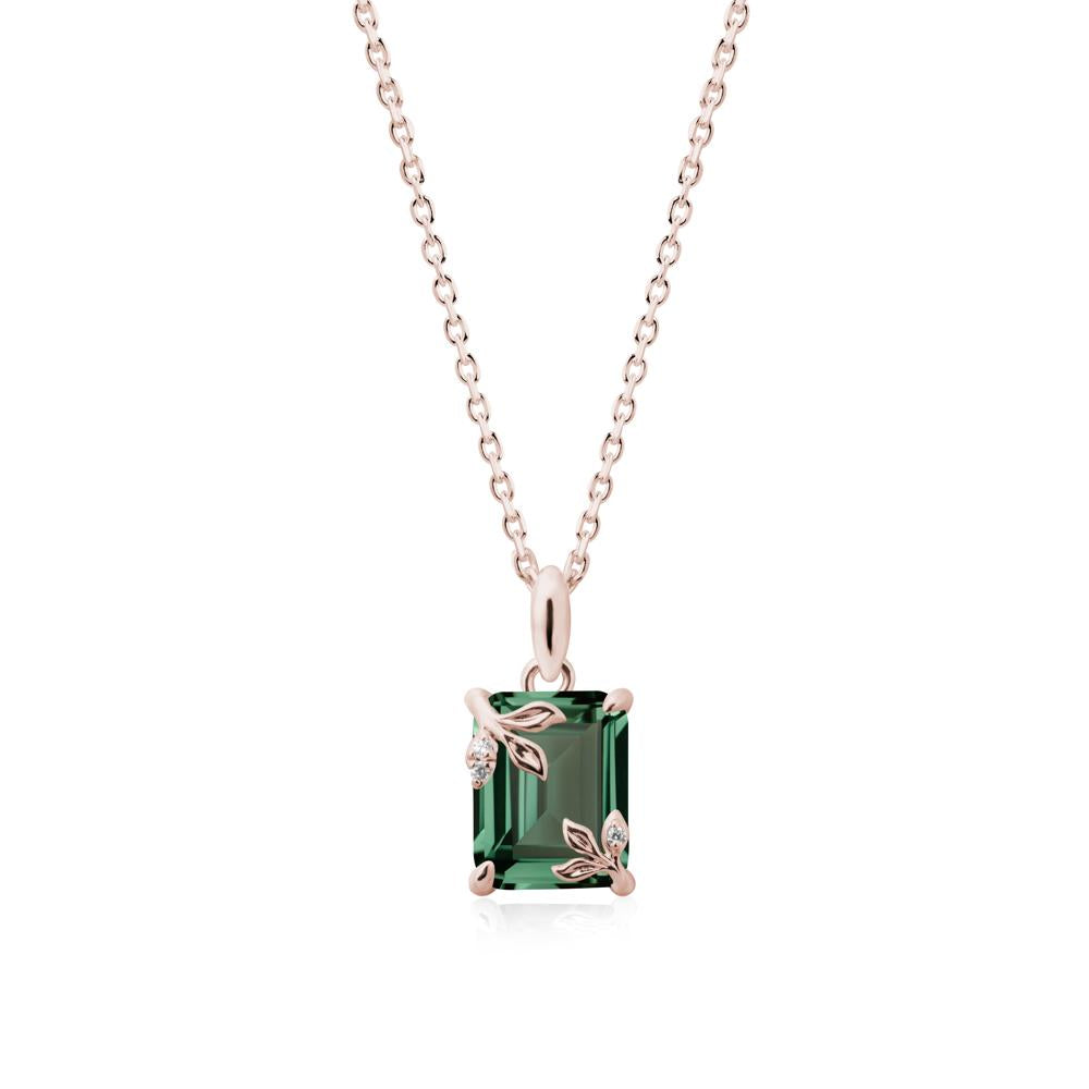 Nature-Inspired Leaf Emerald Cut Green Sapphire Pendant - LUO Jewelry #metal_14k rose gold