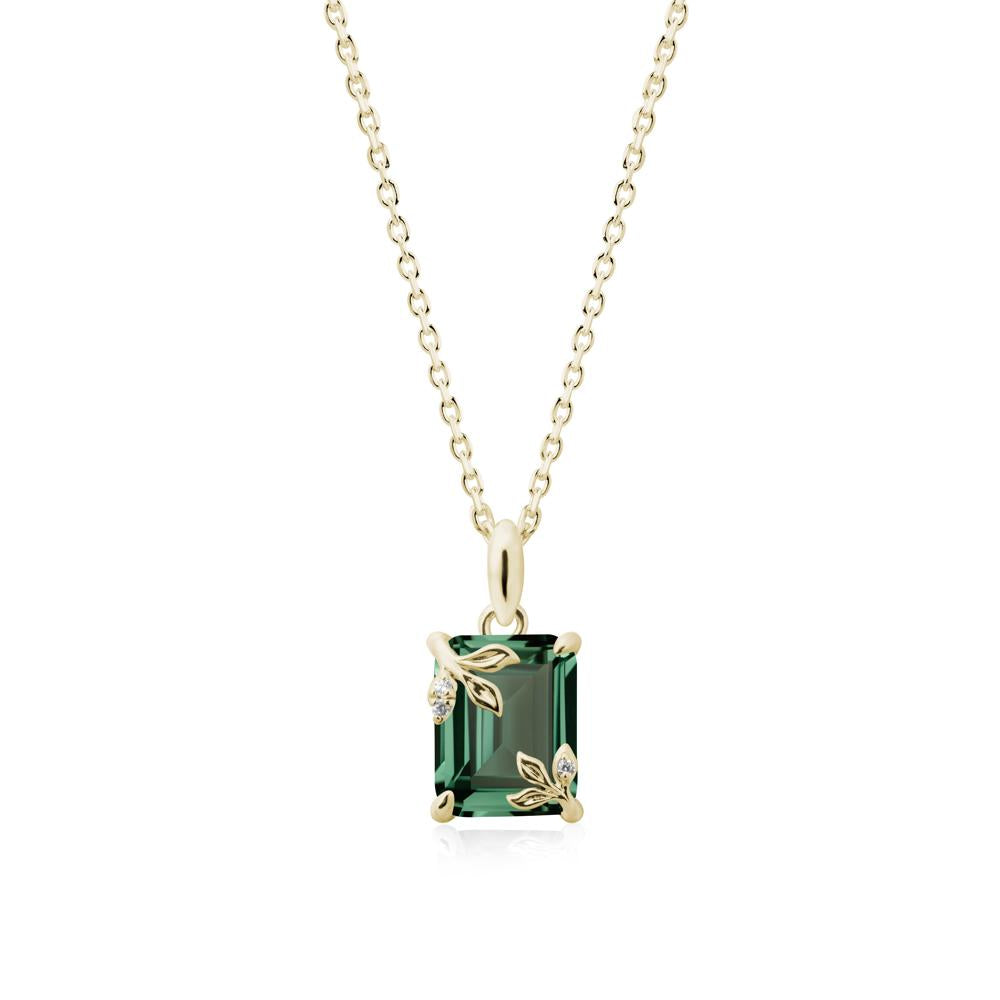 Nature-Inspired Leaf Emerald Cut Green Sapphire Pendant - LUO Jewelry #metal_14k yellow gold