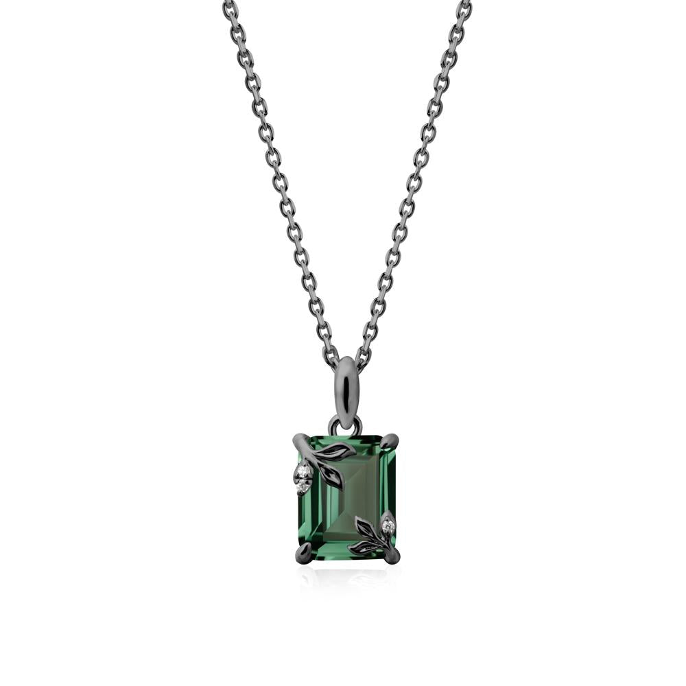 Nature-Inspired Leaf Emerald Cut Green Sapphire Pendant - LUO Jewelry #metal_black finish sterling silver