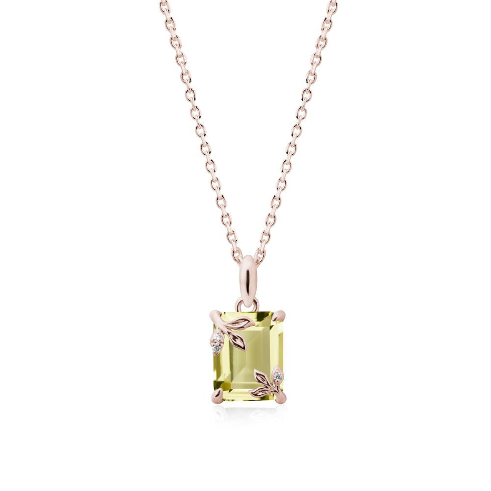 Nature-Inspired Leaf Emerald Cut Lemon Quartz Neclace - LUO Jewelry #metal_14k rose gold