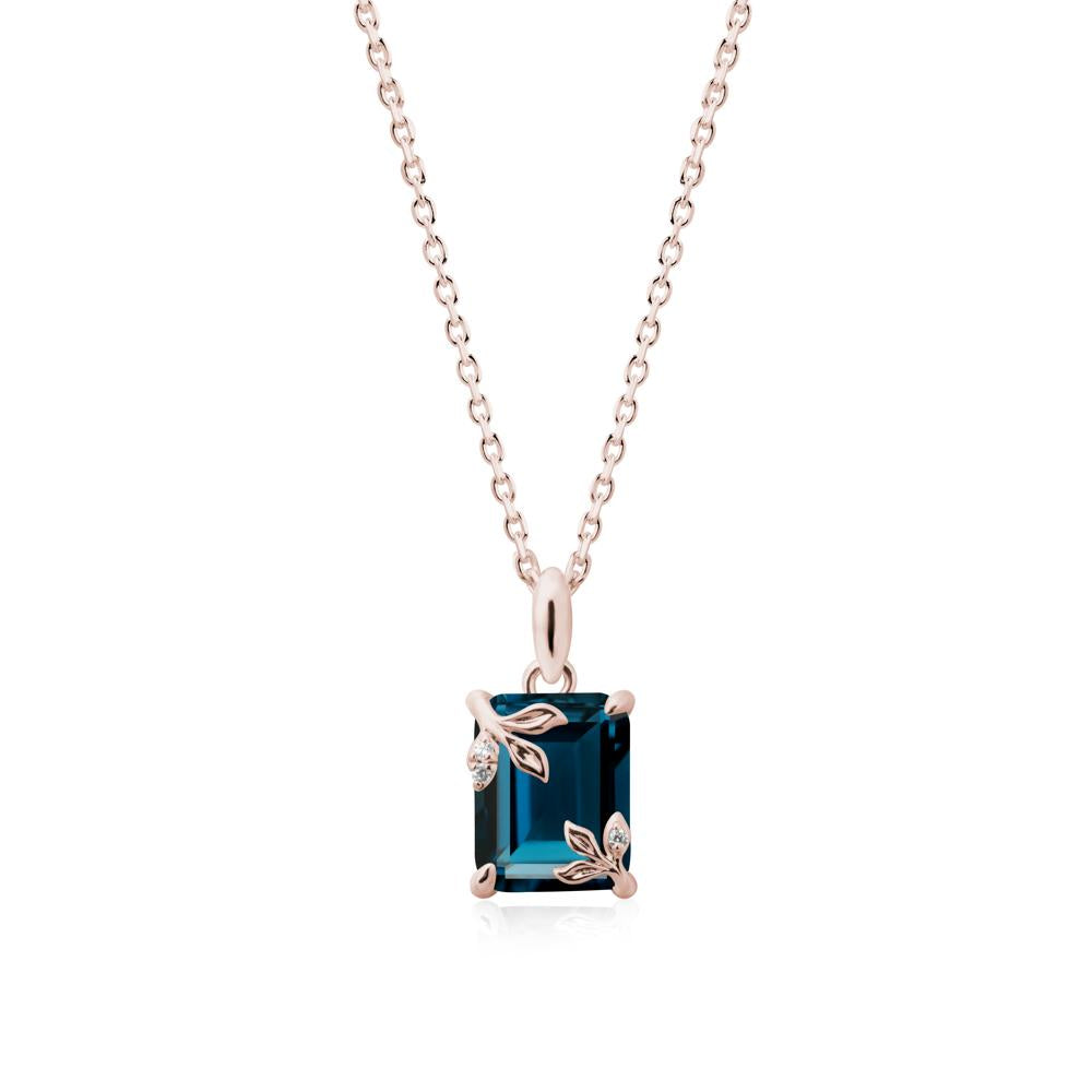 Nature-Inspired Leaf Emerald Cut London Blue Topaz Pendant - LUO Jewelry #metal_14k rose gold