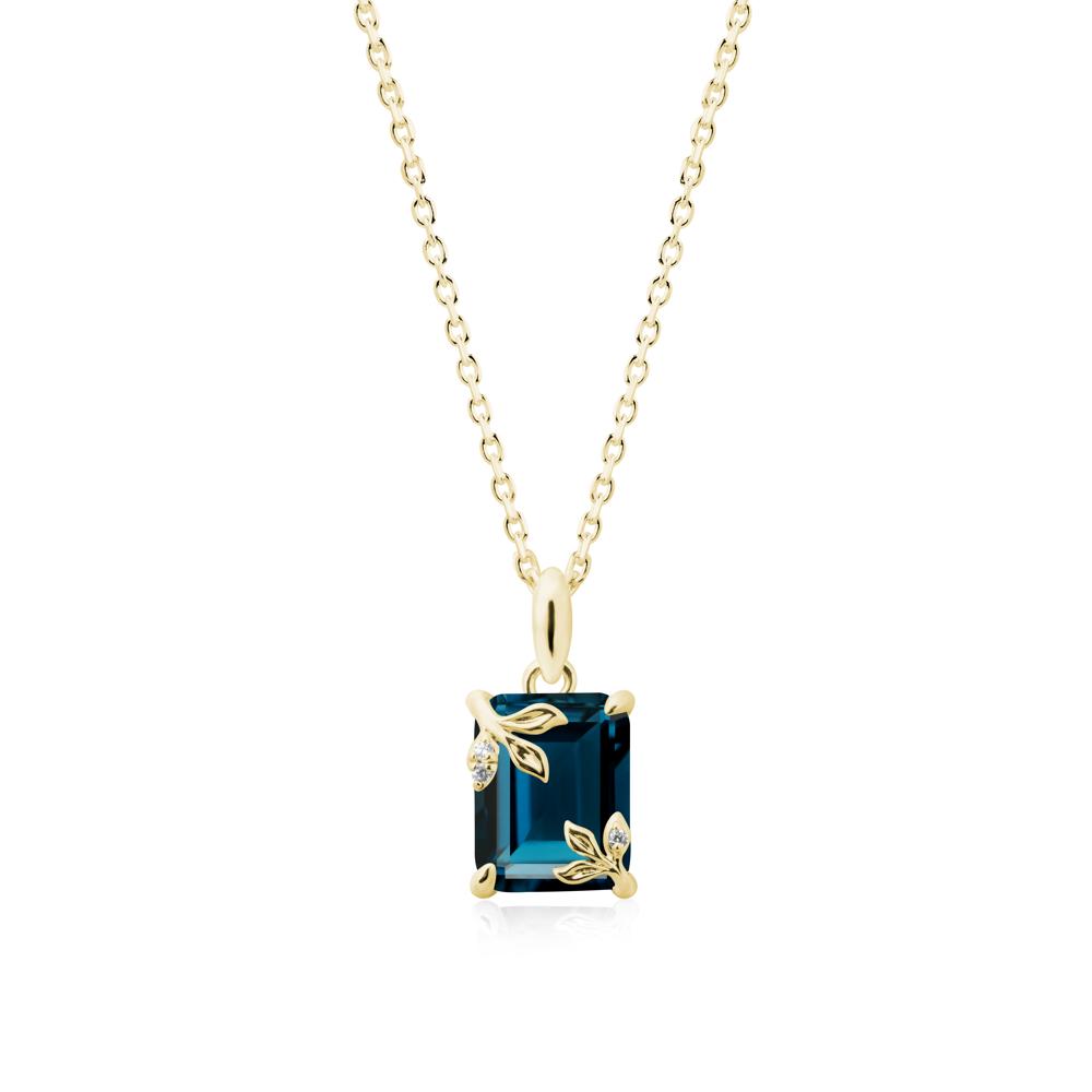 Nature-Inspired Leaf Emerald Cut London Blue Topaz Pendant - LUO Jewelry #metal_18k yellow gold