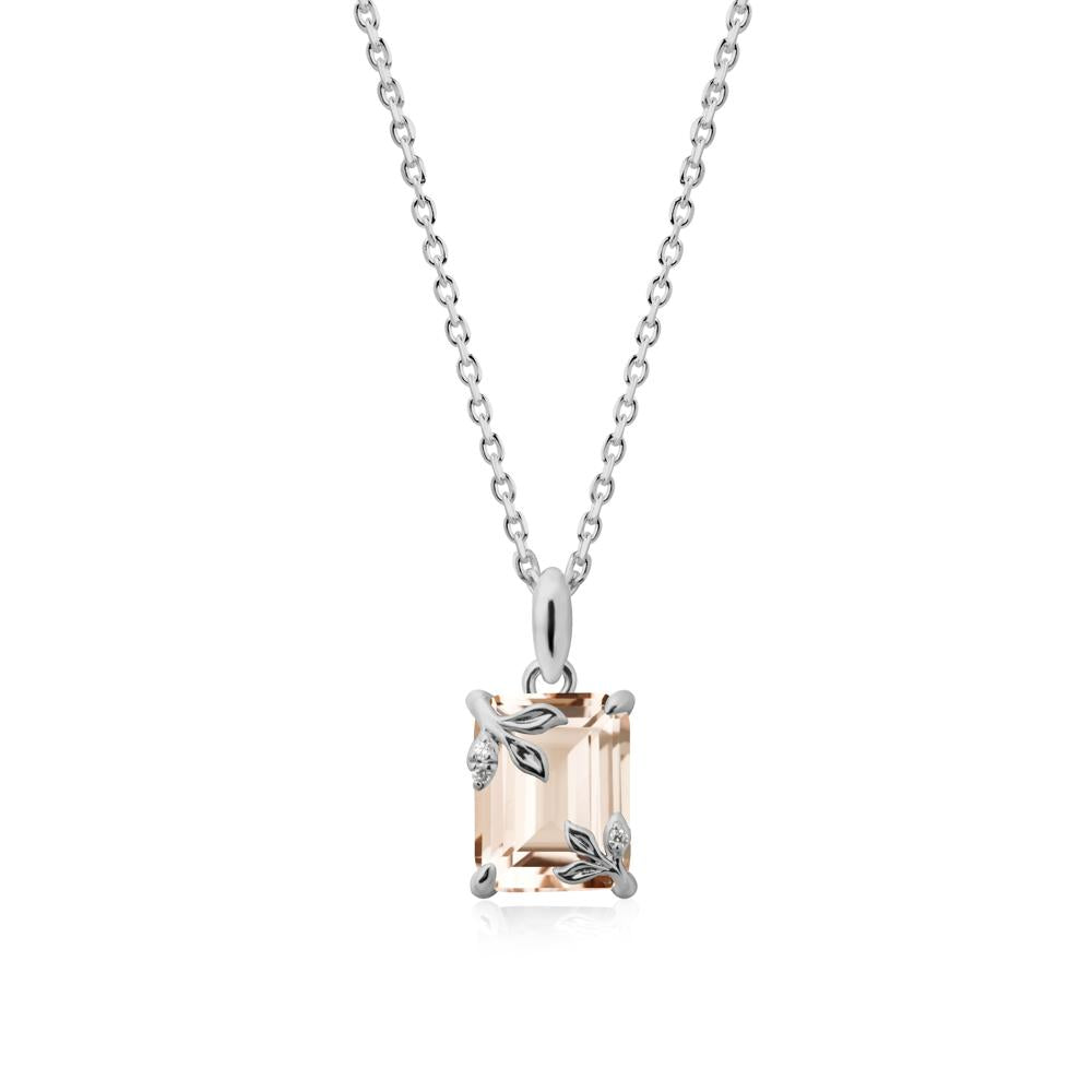 Nature-Inspired Leaf Emerald Cut Morganite Neclace - LUO Jewelry #metal_platinum