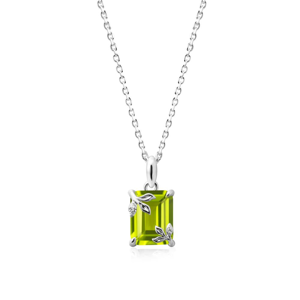 Nature-Inspired Leaf Emerald Cut Peridot Neclace - LUO Jewelry #metal_14k white gold
