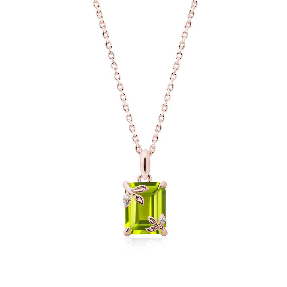 Nature-Inspired Leaf Emerald Cut Peridot Neclace - LUO Jewelry #metal_18k rose gold