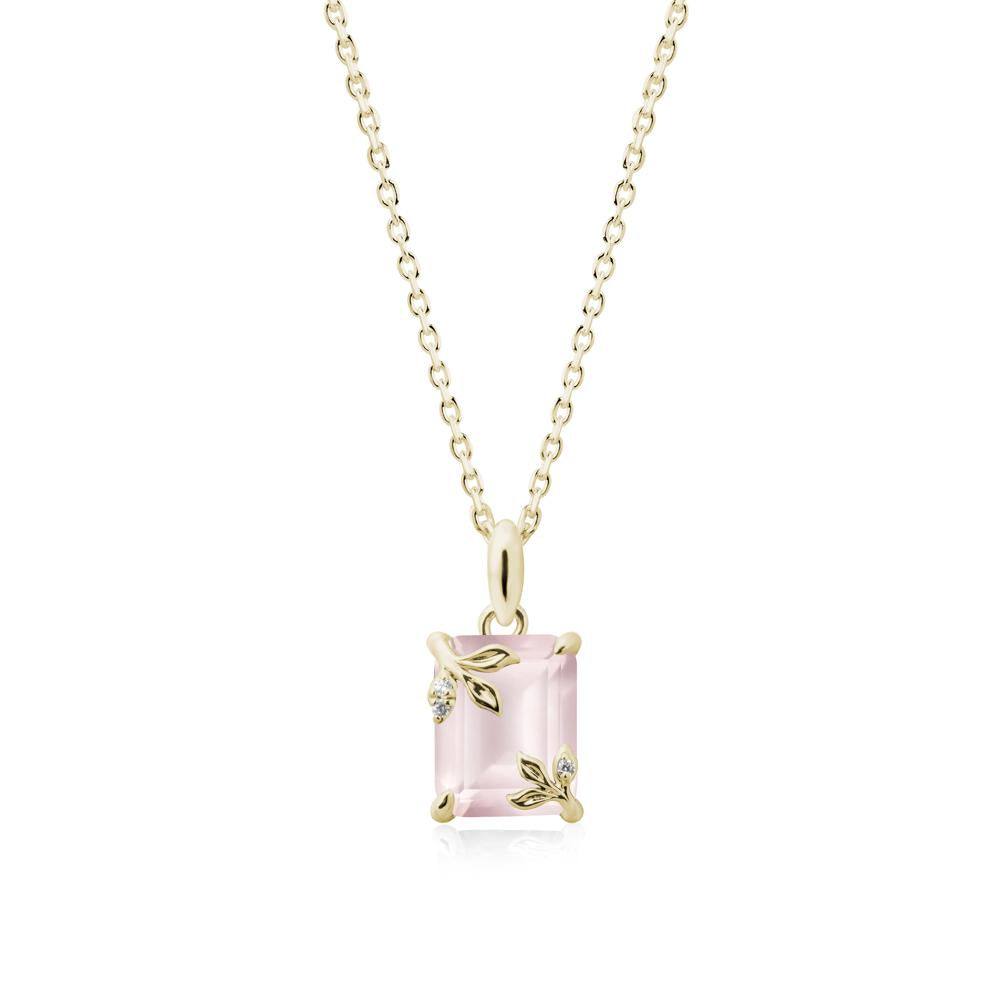 Nature-Inspired Leaf Emerald Cut Rose Quartz Pendant - LUO Jewelry #metal_14k yellow gold