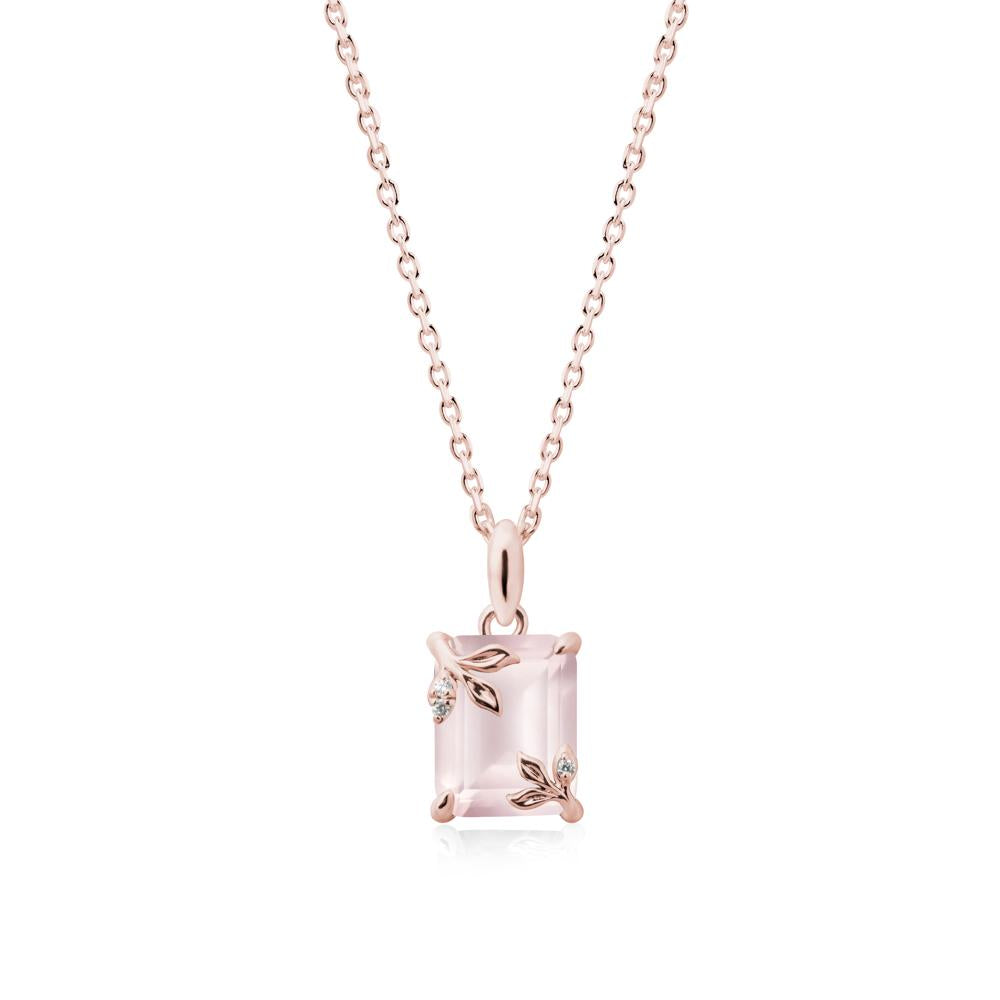 Nature-Inspired Leaf Emerald Cut Rose Quartz Pendant - LUO Jewelry #metal_18k rose gold