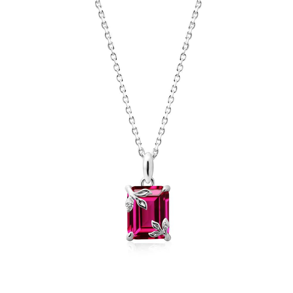 Nature-Inspired Leaf Emerald Cut Ruby Pendant - LUO Jewelry #metal_18k white gold