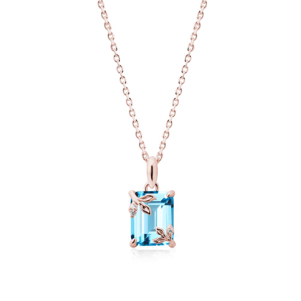 Nature-Inspired Leaf Emerald Cut Swiss Blue Topaz Pendant - LUO Jewelry #metal_18k rose gold
