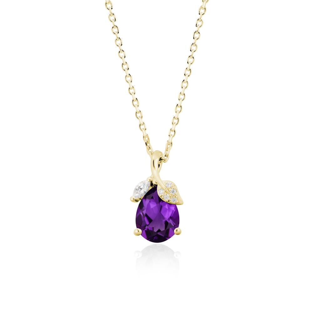 Nature Leaf Design Teardrop Amethyst Pendant - LUO Jewelry #metal_18k yellow gold