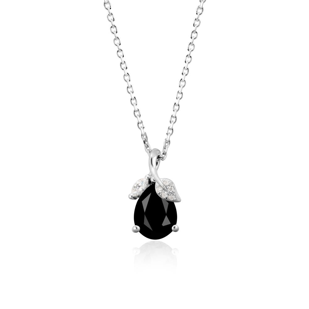 Nature Leaf Design Teardrop Black Spinel Pendant - LUO Jewelry #metal_14k white gold