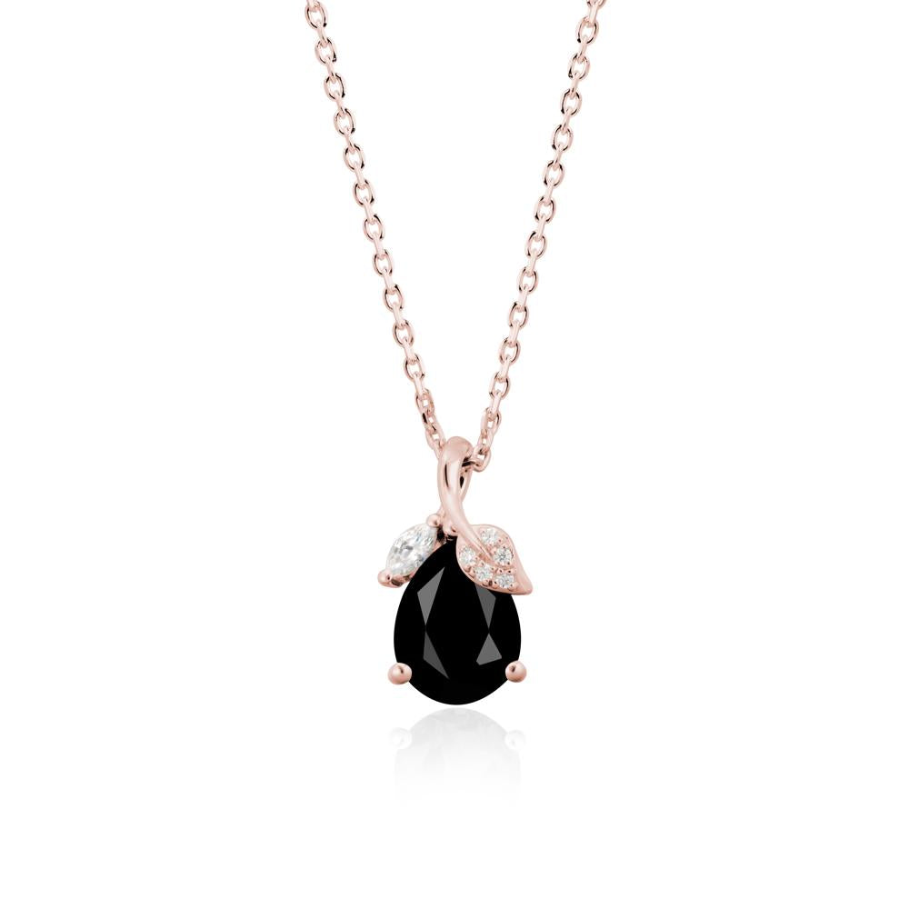 Nature Leaf Design Teardrop Black Spinel Pendant - LUO Jewelry #metal_18k rose gold