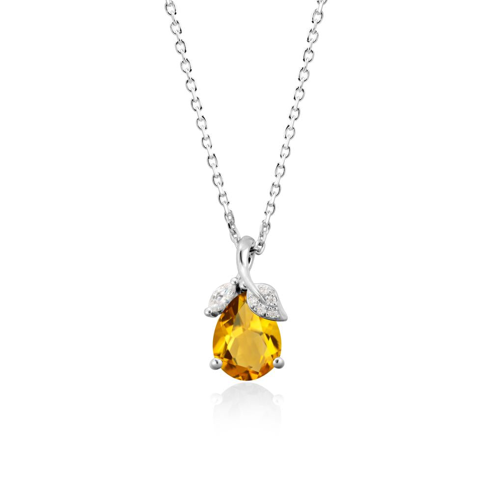 Pear Shaped Citrine Leaf Pendant Necklace - LUO Jewelry #metal_14k white gold