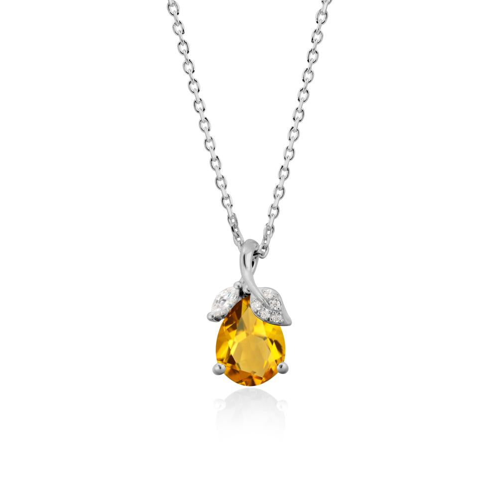Pear Shaped Citrine Leaf Pendant Necklace - LUO Jewelry #metal_platinum