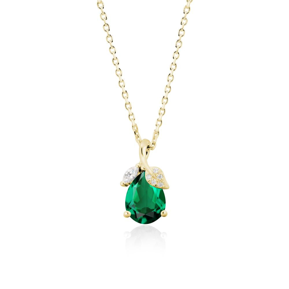 Nature Leaf Design Teardrop Emerald Pendant - LUO Jewelry #metal_18k yellow gold