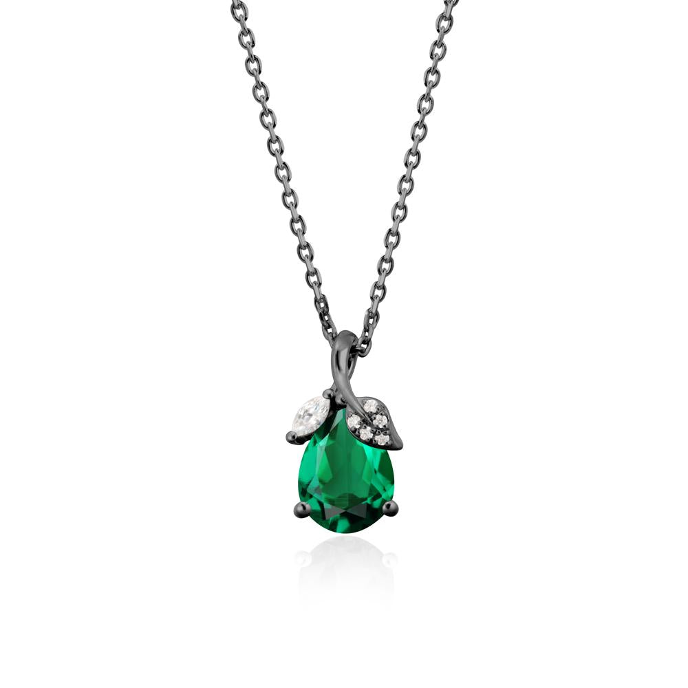 Nature Leaf Design Teardrop Emerald Pendant - LUO Jewelry #metal_black finish sterling silver