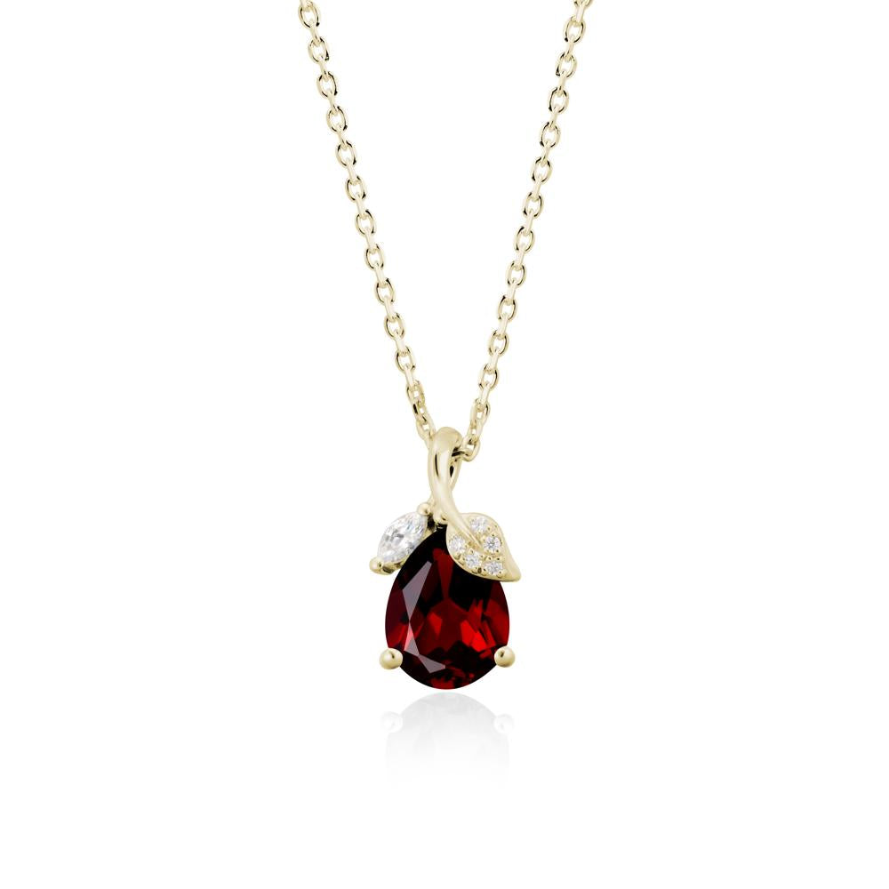 Pear Shaped Garnet Leaf Pendant Necklace - LUO Jewelry #metal_14k yellow gold