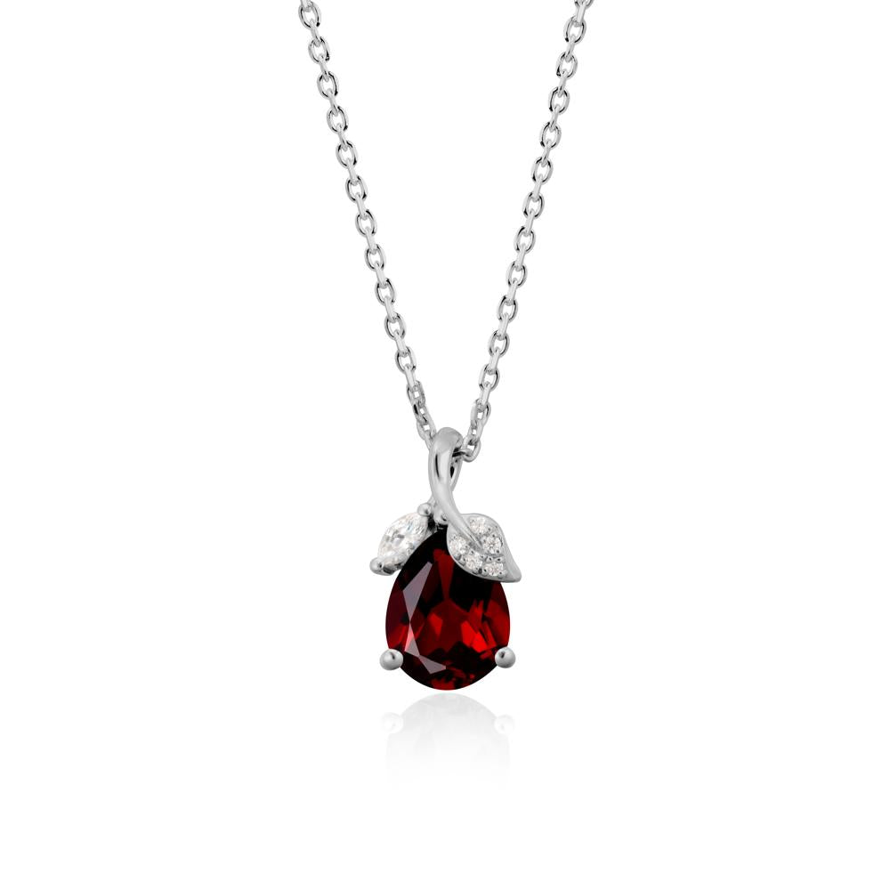 Pear Shaped Garnet Leaf Pendant Necklace - LUO Jewelry #metal_platinum
